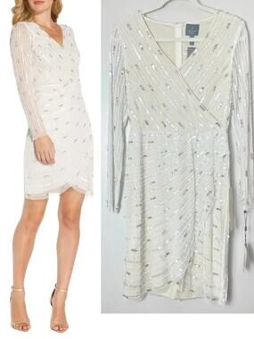 Adrianna Papell Ivory Beaded Cocktail Dress Bridal Wedding Dress
